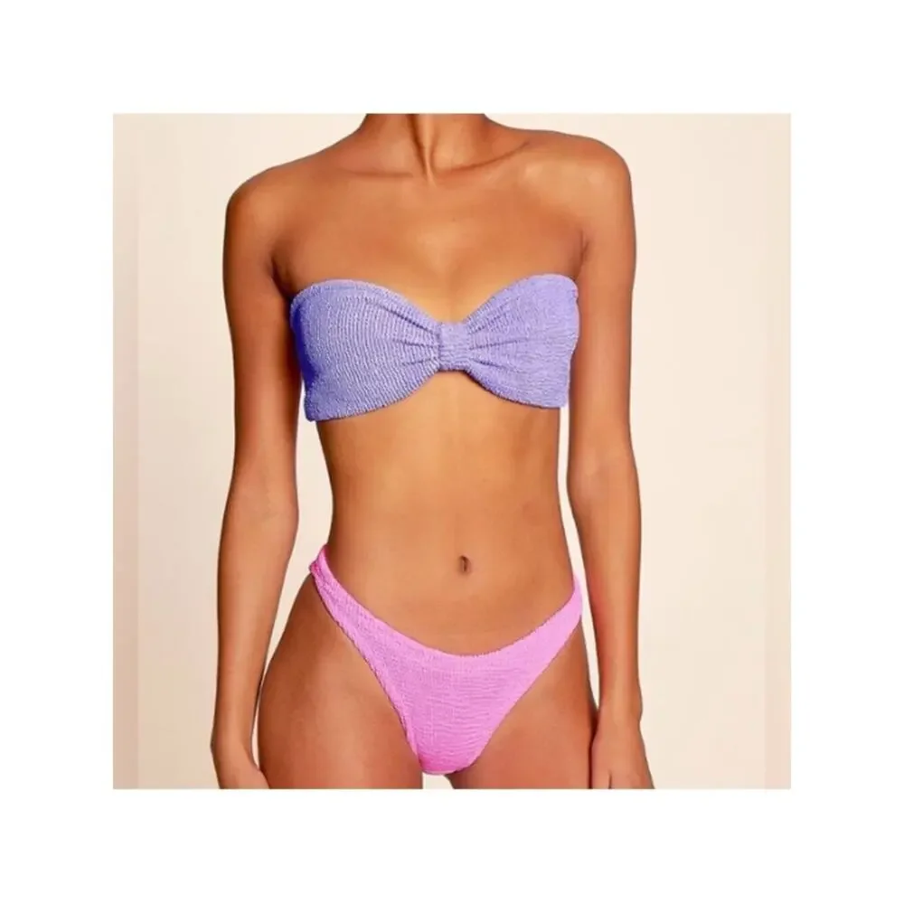 Hunza G Jean Duo Bikini Lilac Purple Bubblegum Pink Two Tone Set OS